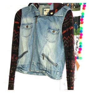 Billabong denim jacket with sweater sleeves.